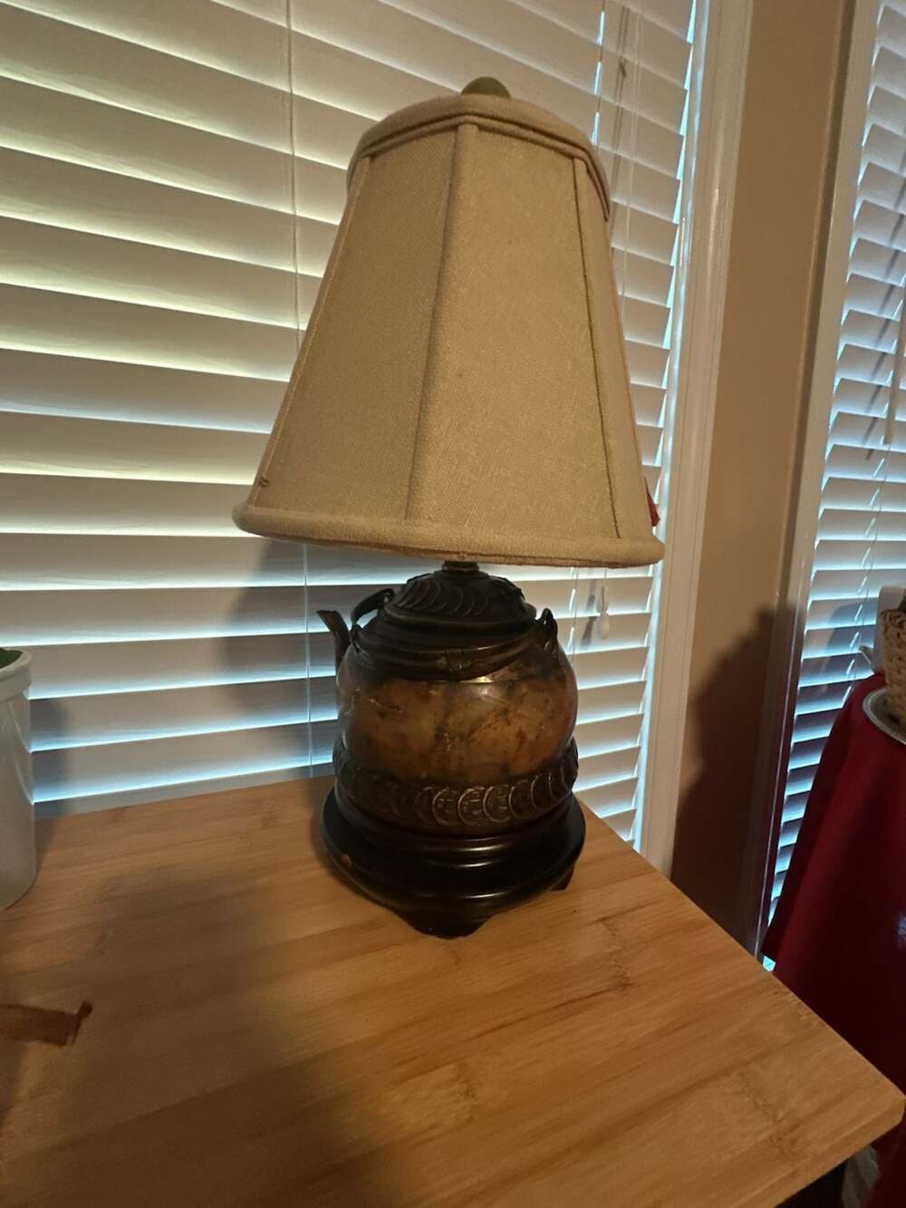 Vintage Asian Bronze Teapot Table Lamp with Coin Detail